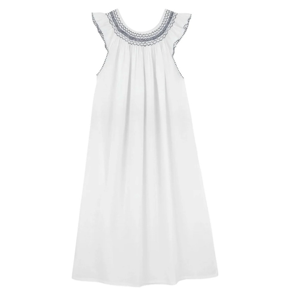 Scarlette Ateliers Maria Cotton Night Smocked Dress in White sz OS